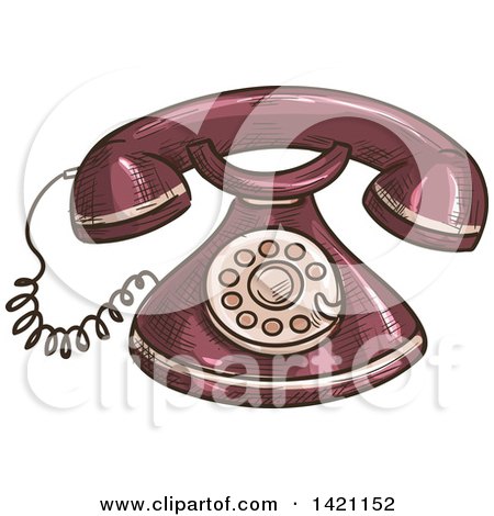 Clipart of a Sketched and Color Filled Vintage Telephone - Royalty Free Vector Illustration by Vector Tradition SM