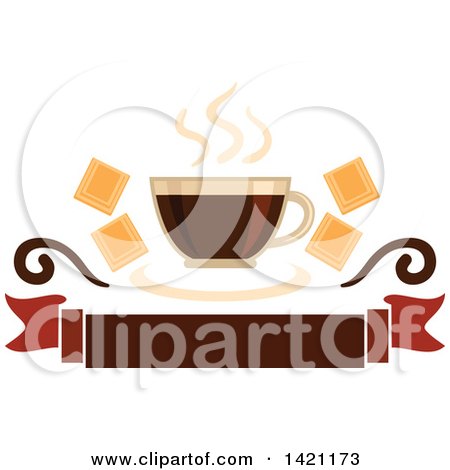 Clipart of a Hot Steamy Cup of Coffee over a Banner - Royalty Free Vector Illustration by Vector Tradition SM
