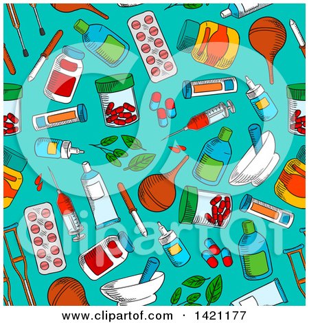 Clipart of a Seamless Pattern Background of Medicine - Royalty Free Vector Illustration by Vector Tradition SM