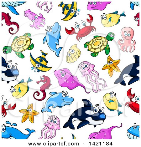 Clipart of a Seamless Pattern Background of Sea Animals - Royalty Free Vector Illustration by Vector Tradition SM