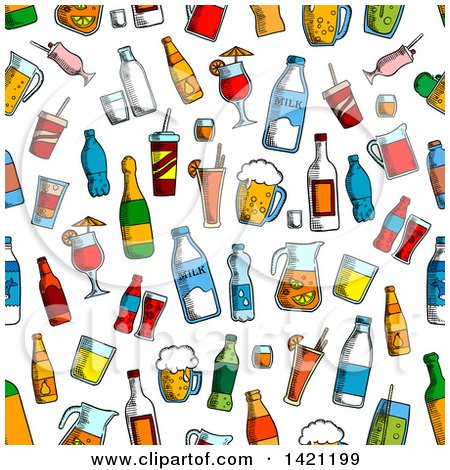 Clipart of a Seamless Pattern Background of Drinks - Royalty Free Vector Illustration by Vector Tradition SM