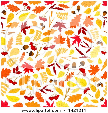 Clipart of a Seamless Pattern Background of Autumn Leaves - Royalty Free Vector Illustration by Vector Tradition SM