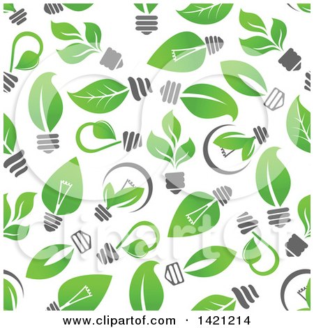 Clipart of a Seamless Background Pattern of Green Leaf Light Bulbs - Royalty Free Vector Illustration by Vector Tradition SM