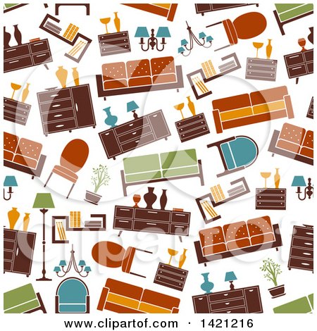 Clipart of a Seamless Pattern Background of Furniture - Royalty Free Vector Illustration by Vector Tradition SM