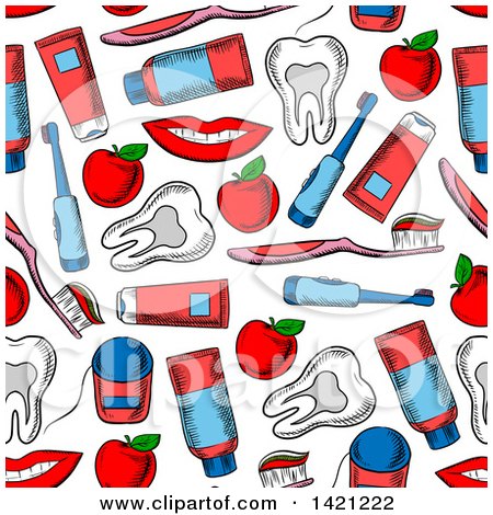 Clipart of a Seamless Pattern Background of Dental Items - Royalty Free Vector Illustration by Vector Tradition SM