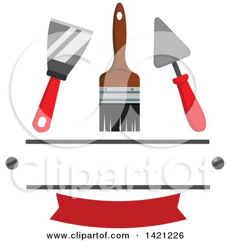 Clipart of a Spatula, Paintbrush and Trowel over a Red Banner and Text Space - Royalty Free Vector Illustration by Vector Tradition SM
