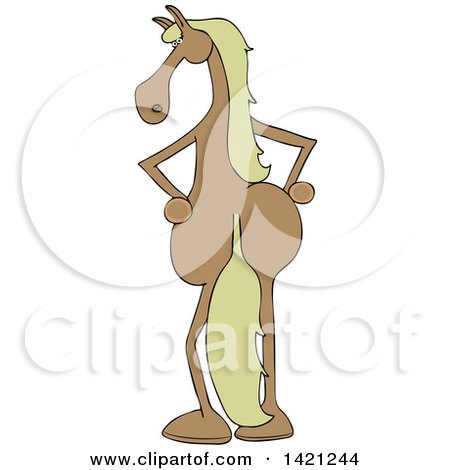 Clipart of a Cartoon Filly Horse Standing Upright, Rear View - Royalty Free Vector Illustration by djart