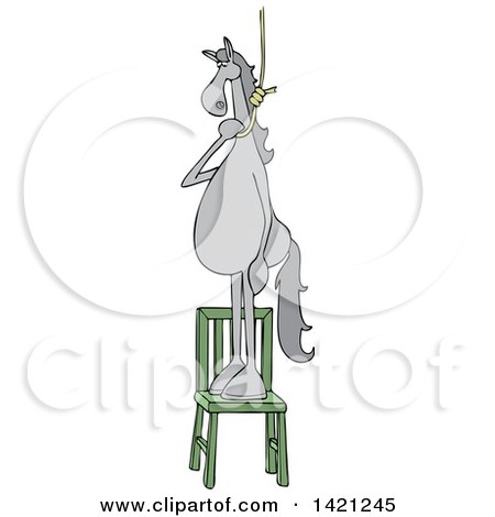 Clipart of a Cartoon Gray Horse Standing on a Chair with a Noose Around Its Neck - Royalty Free Vector Illustration by djart