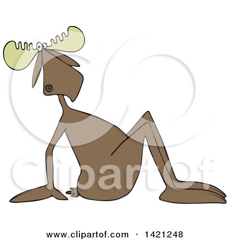 Clipart of a Cartoon Moose Sitting on the Ground and Leaning Back - Royalty Free Vector Illustration by djart