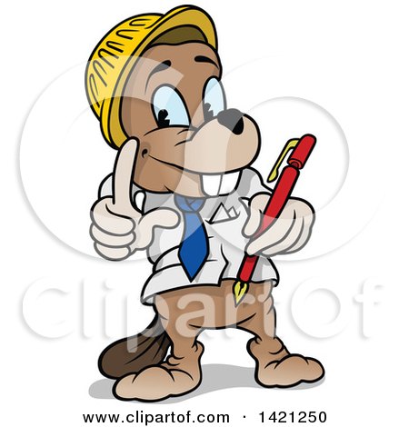 Clipart of a Cartoon Builder Beaver Holding a Pen - Royalty Free Vector Illustration by dero