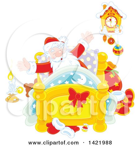 Clipart of Santa Claus Stretching in His Bed - Royalty Free Vector Illustration by Alex Bannykh
