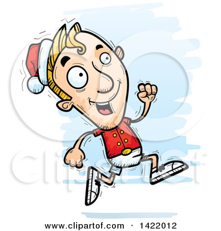 Clipart of a Cartoon Doodled Male Christmas Elf Running - Royalty Free Vector Illustration by Cory Thoman