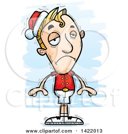 Clipart of a Cartoon Doodled Depressed Male Christmas Elf - Royalty Free Vector Illustration by Cory Thoman