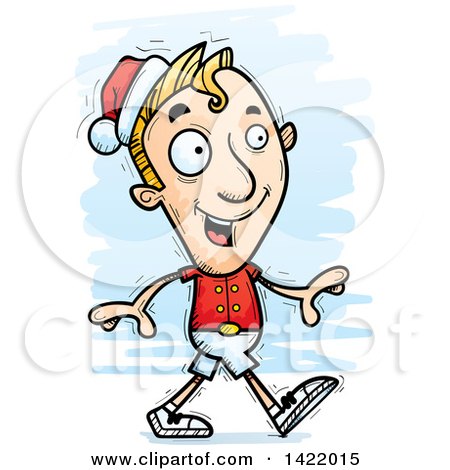 Clipart of a Cartoon Doodled Male Christmas Elf Walking - Royalty Free Vector Illustration by Cory Thoman