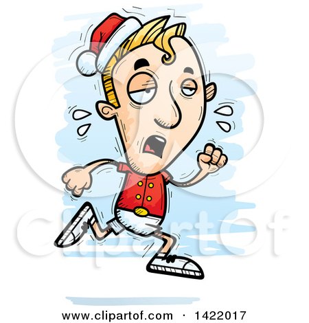 Clipart of a Cartoon Doodled Exhausted Male Christmas Elf Running - Royalty Free Vector Illustration by Cory Thoman