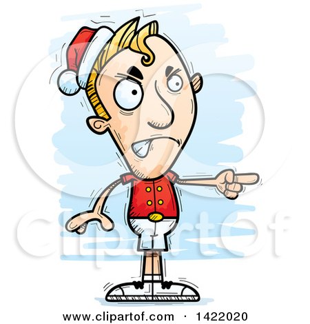 Clipart of a Cartoon Doodled Male Christmas Elf Angrily Pointing the Finger - Royalty Free Vector Illustration by Cory Thoman