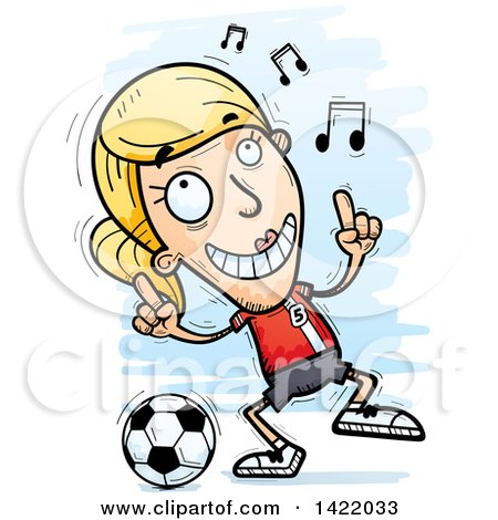Clipart of a Cartoon Doodled Female Soccer Player Dancing to Music - Royalty Free Vector Illustration by Cory Thoman