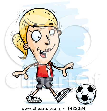 Clipart of a Cartoon Doodled Female Soccer Player Walking - Royalty Free Vector Illustration by Cory Thoman