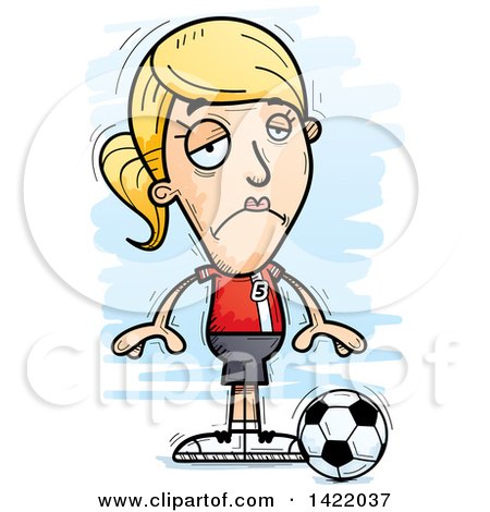 Clipart of a Cartoon Doodled Depressed Female Soccer Player - Royalty Free Vector Illustration by Cory Thoman