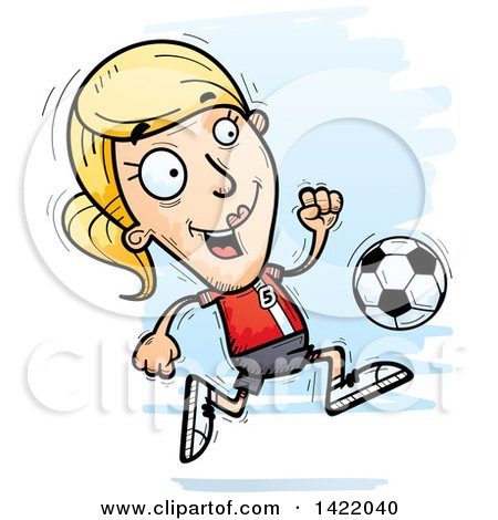 Clipart of a Cartoon Doodled Female Soccer Player Running - Royalty Free Vector Illustration by Cory Thoman