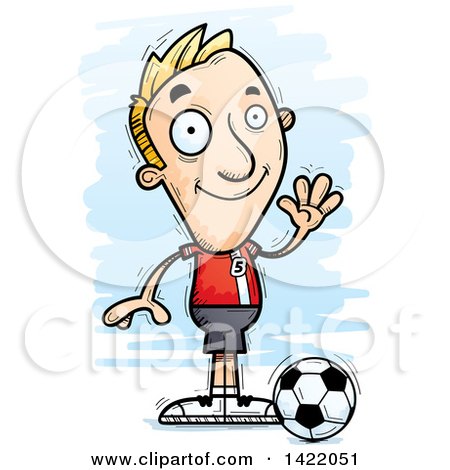 Clipart of a Cartoon Doodled Male Soccer Player Waving - Royalty Free Vector Illustration by Cory Thoman