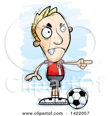 Clipart of a Cartoon Doodled Male Soccer Player Angrily Pointing the Finger - Royalty Free Vector Illustration by Cory Thoman