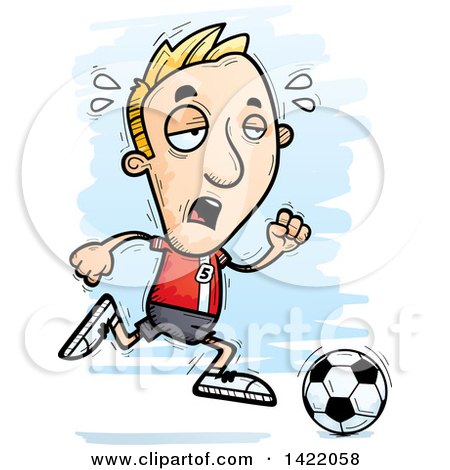 Clipart of a Cartoon Doodled Exhausted Male Soccer Player Running - Royalty Free Vector Illustration by Cory Thoman