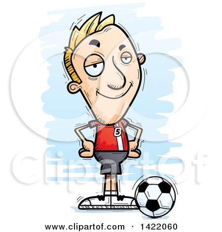 Clipart of a Cartoon Doodled Confident Male Soccer Player with Hands on His Hips - Royalty Free Vector Illustration by Cory Thoman