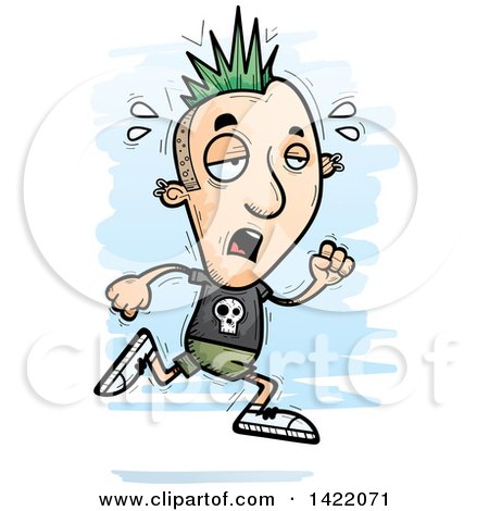 Clipart of a Cartoon Doodled Exhausted Punk Dude Running - Royalty Free Vector Illustration by Cory Thoman