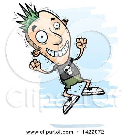 Clipart of a Cartoon Doodled Punk Dude Jumping for Joy - Royalty Free Vector Illustration by Cory Thoman