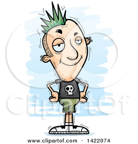Clipart of a Cartoon Doodled Confident Punk Dude with Hands on His Hips - Royalty Free Vector Illustration by Cory Thoman