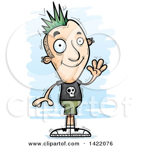 Clipart of a Cartoon Doodled Punk Dude Waving - Royalty Free Vector Illustration by Cory Thoman