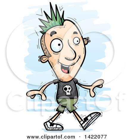 Clipart of a Cartoon Doodled Punk Dude Walking - Royalty Free Vector Illustration by Cory Thoman