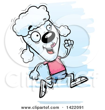 Clipart of a Cartoon Doodled Female Poodle Running - Royalty Free Vector Illustration by Cory Thoman