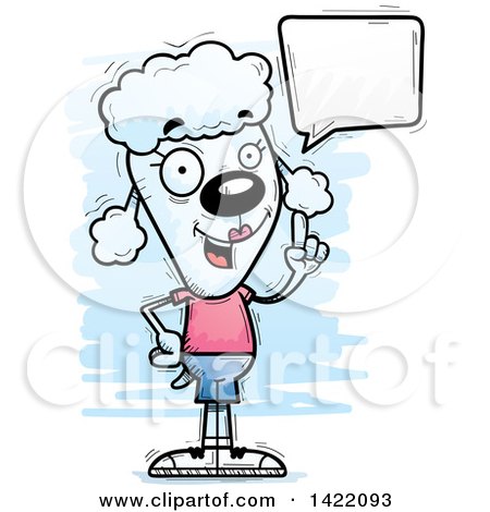 Clipart of a Cartoon Doodled Female Poodle Holding up a Finger and Talking - Royalty Free Vector Illustration by Cory Thoman
