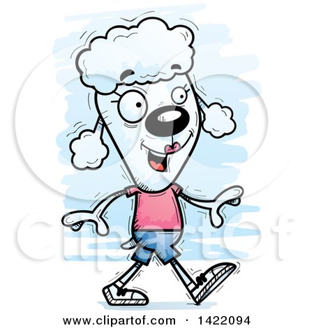 Clipart of a Cartoon Doodled Female Poodle Walking - Royalty Free Vector Illustration by Cory Thoman