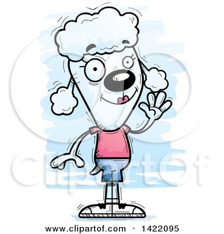 Clipart of a Cartoon Doodled Female Poodle Waving - Royalty Free Vector Illustration by Cory Thoman