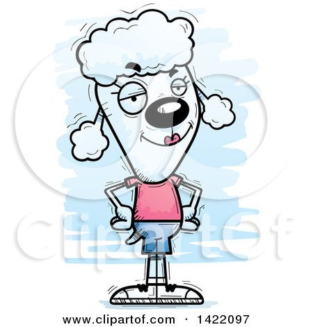 Clipart of a Cartoon Doodled Confident Female Poodle with Hands on Her Hips - Royalty Free Vector Illustration by Cory Thoman