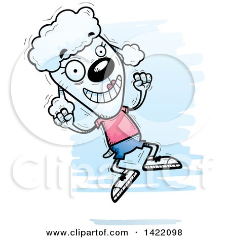 Clipart of a Cartoon Doodled Female Poodle Jumping for Joy - Royalty Free Vector Illustration by Cory Thoman