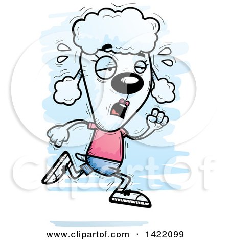 Clipart of a Cartoon Doodled Exhausted Female Poodle Running - Royalty Free Vector Illustration by Cory Thoman