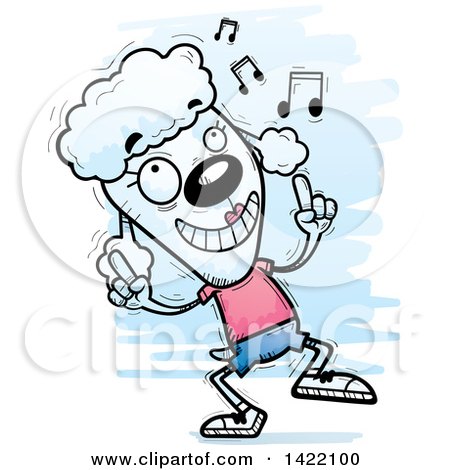 Clipart of a Cartoon Doodled Female Poodle Dancing to Music - Royalty Free Vector Illustration by Cory Thoman