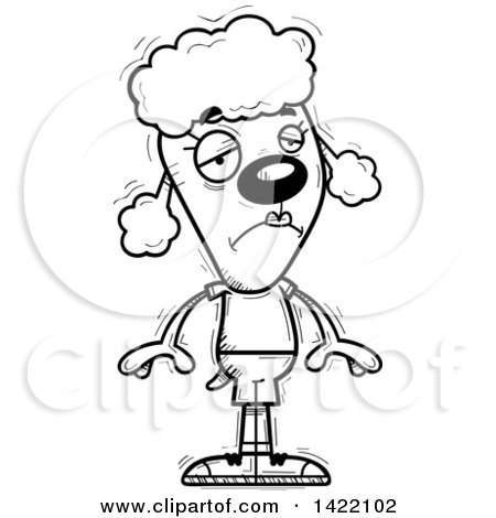 Clipart of a Cartoon Black and White Lineart Doodled Depressed Female Poodle - Royalty Free Vector Illustration by Cory Thoman