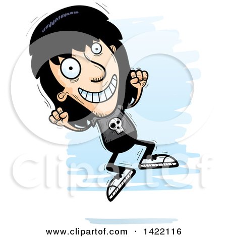 Clipart of a Cartoon Doodled Metal Head Guy Jumping for Joy - Royalty Free Vector Illustration by Cory Thoman