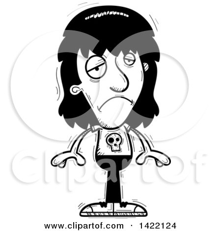 Clipart of a Cartoon Black and White Lineart Doodled Depressed Metal Head Guy - Royalty Free Vector Illustration by Cory Thoman