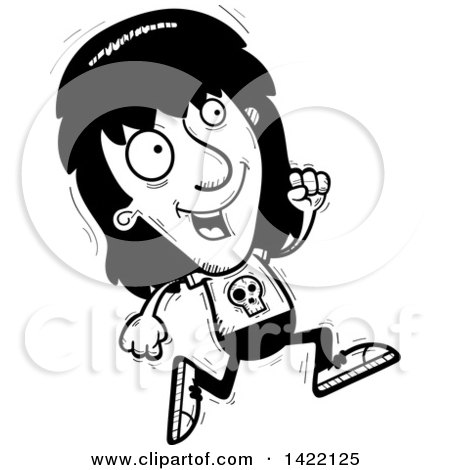 Clipart of a Cartoon Black and White Lineart Doodled Metal Head Guy Running - Royalty Free Vector Illustration by Cory Thoman