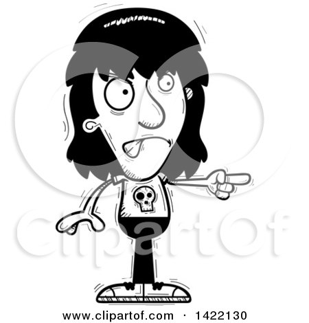 Clipart of a Cartoon Black and White Lineart Doodled Metal Head Guy Angrily Pointing the Finger - Royalty Free Vector Illustration by Cory Thoman