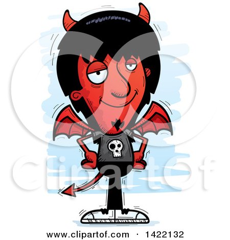 Clipart of a Cartoon Doodled Confident Devil with Hands on His Hips - Royalty Free Vector Illustration by Cory Thoman