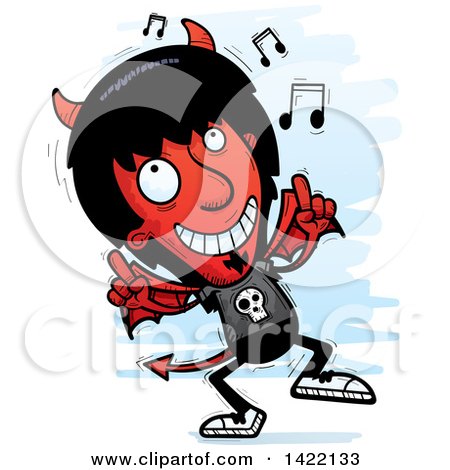 Clipart of a Cartoon Doodled Devil Dancing to Music - Royalty Free Vector Illustration by Cory Thoman