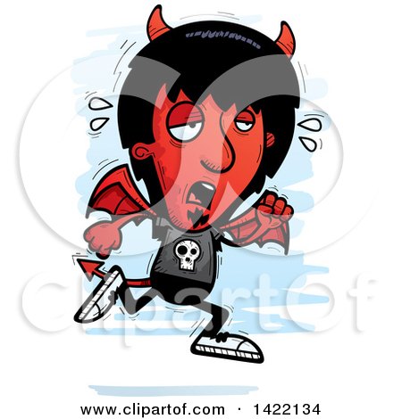 Clipart of a Cartoon Doodled Exhausted Devil Running - Royalty Free Vector Illustration by Cory Thoman