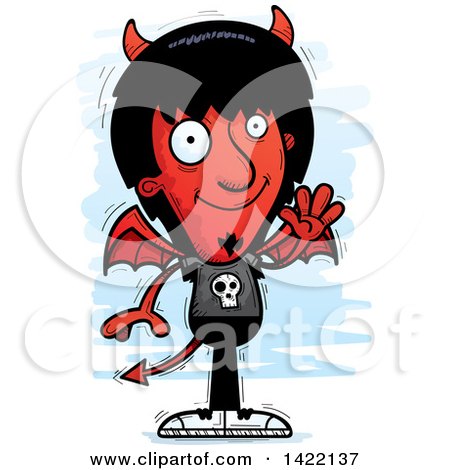 Clipart of a Cartoon Doodled Devil Waving - Royalty Free Vector Illustration by Cory Thoman